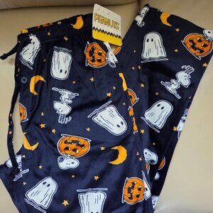 NWT Peanuts Mens Halloween Snoopy Print Ghosts Pajama Lounge Pants Size Small